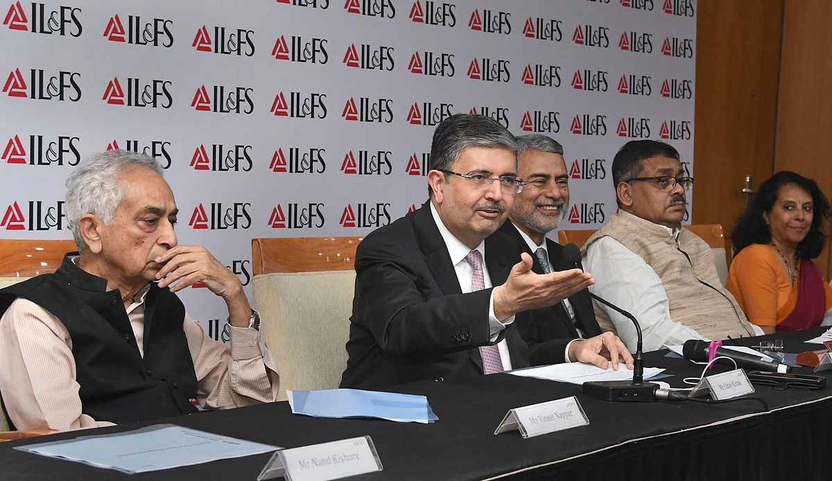 The government-installed IL&FS board addresses a press conference in Mumbai, on Oct. 1, 2019. (Photographer: Shirish Shete/PTI)