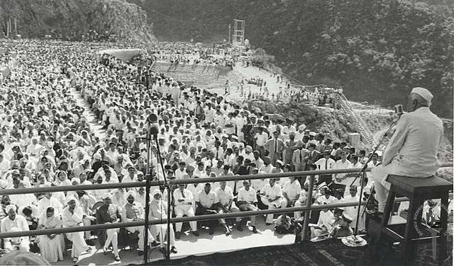Jawaharlal Nehru inaugurating the Bhakra Dam, in Punjab, on Oct. 22, 1963. (Photograph: NMML)