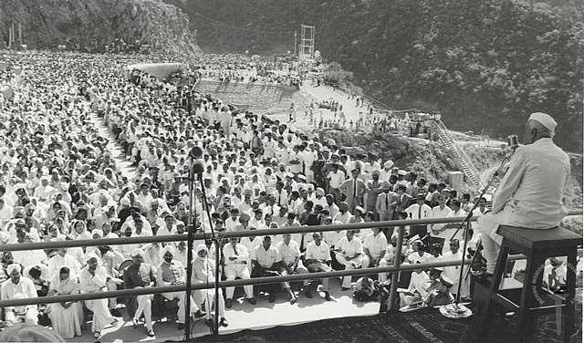Jawaharlal Nehru inaugurating the Bhakra Dam, in Punjab, on Oct. 22, 1963. (Photograph: NMML)