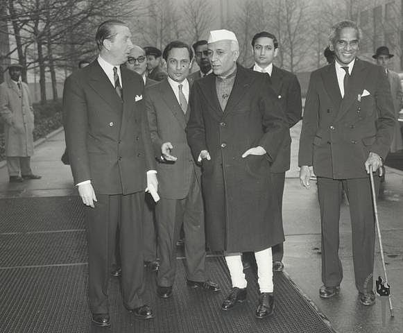 Jawaharlal Nehru and VK Krishna Menon (right) at the United Nations, in New York, on Dec. 21,1956. (Photograph: NMML)