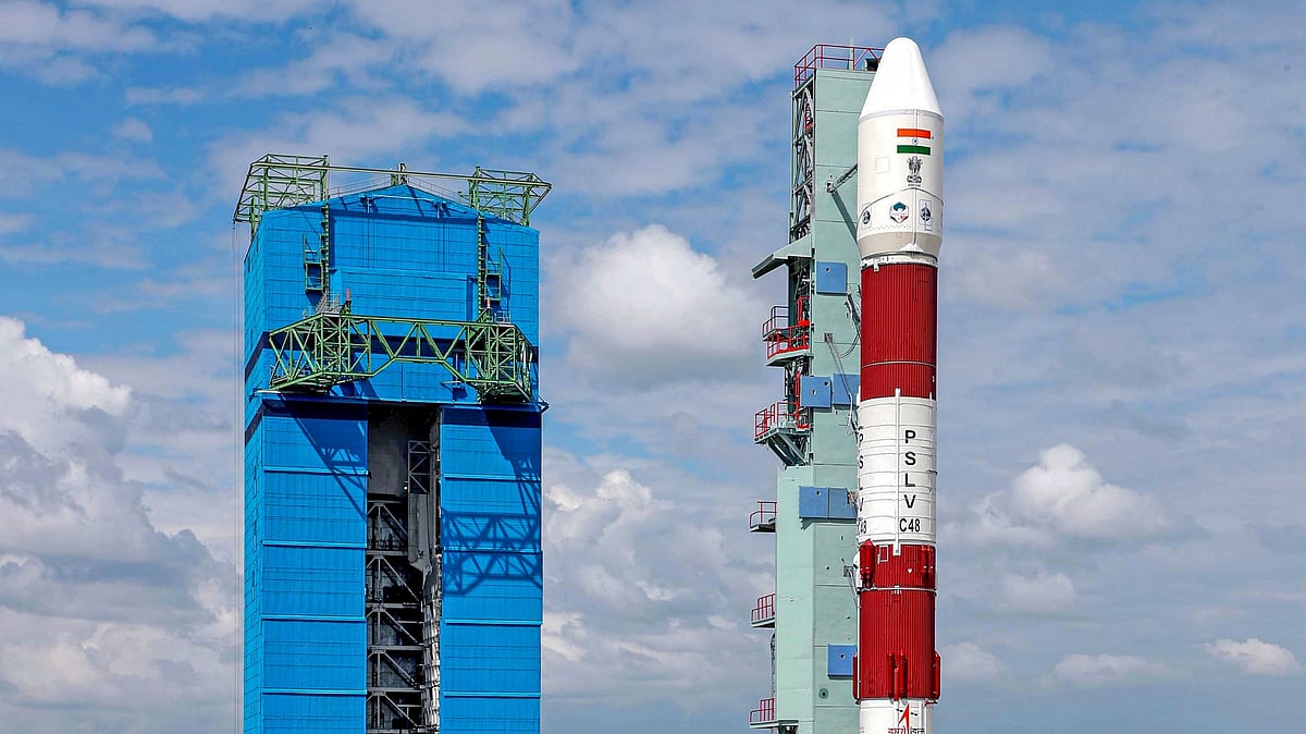 Indian Space Research Organisation’s Polar Satellite Launch Vehicle PSLV-C48 ahead of its launch. (Source: PTI)