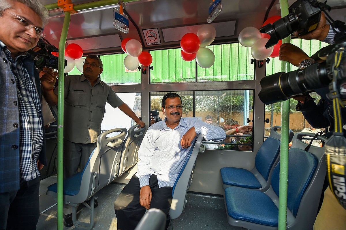 Arvind Kejriwal flagging-off a fleet of new buses, in New Delhi, on Nov. 7, 2019. (Photograph: PTI)