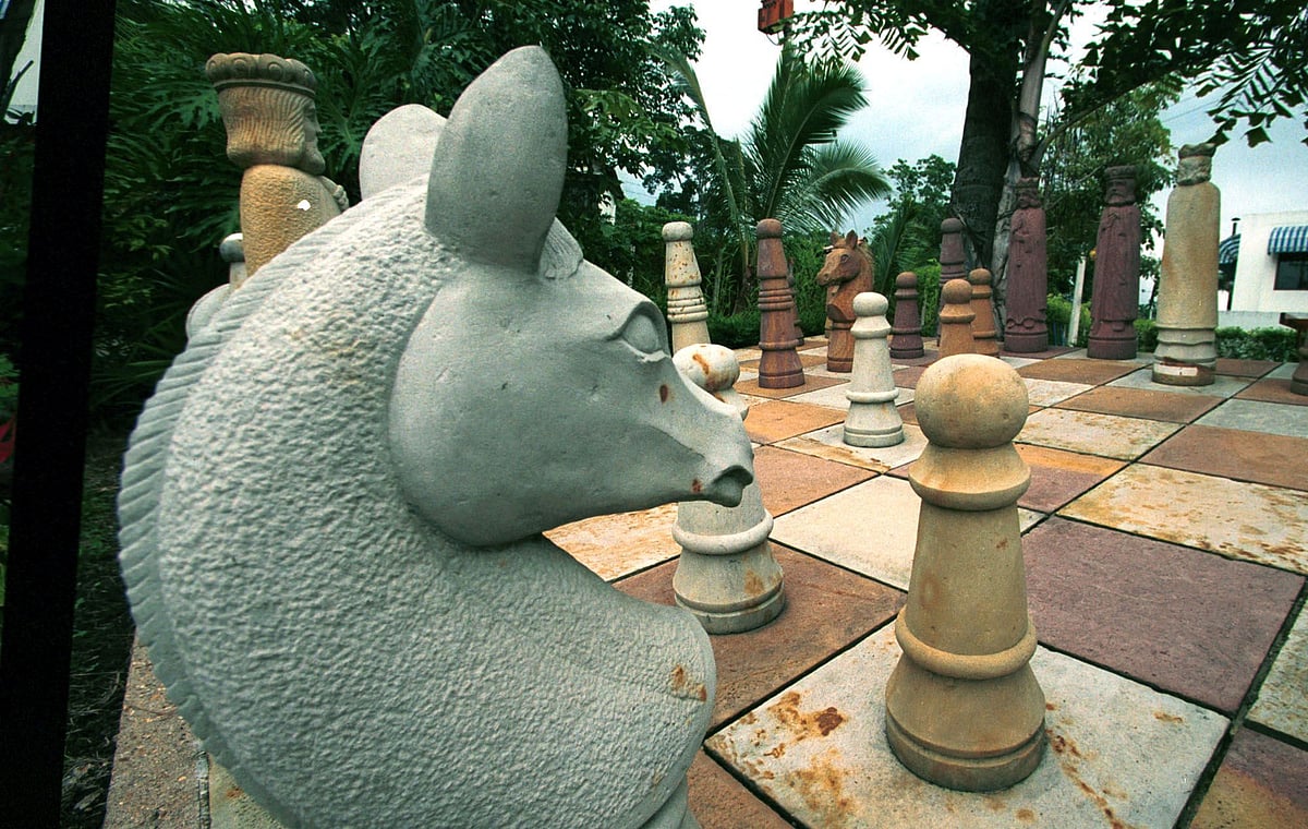 A life-sized chess board at a resort-hotel. (Photographer: Ariana Cubillos/Bloomberg News)