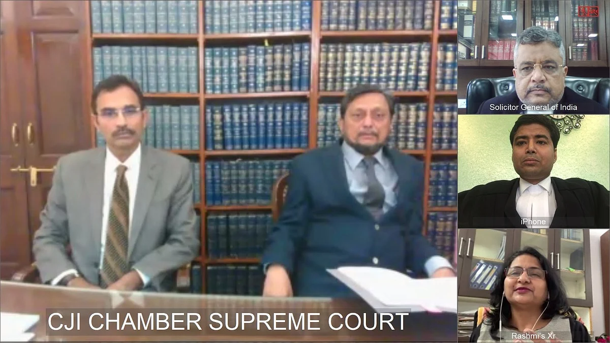 <div class="paragraphs"><p>The then Chief Justice of India conducting a virtual hearing in the wake of the Covid-19 pandemic. (Image: Supreme Court)</p></div>