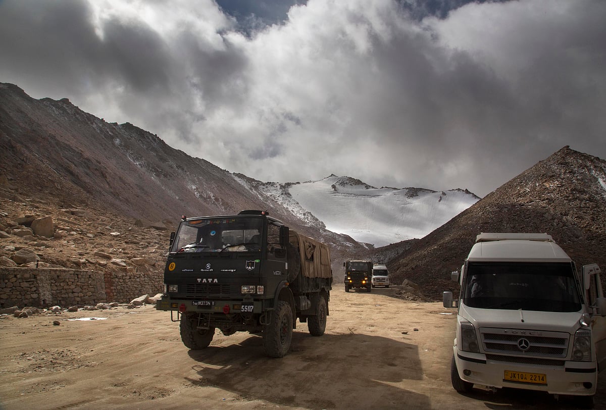 A file photo of an Indian Army truck crossing Chang la pass near Pangong Lake in Ladakh. (Photo: AP/PTI)