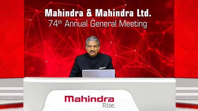 A screen grab of Anand Mahindra at the M&amp;M AGM. (Image: Anand Mahindra social media)