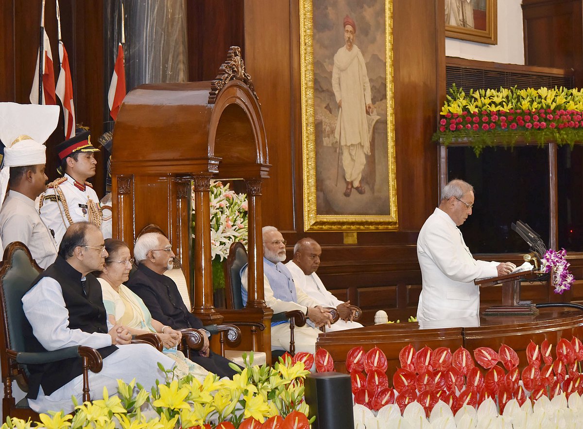 Then President, Pranab Mukherjee addressing at the ceremony to launch the GST, in Central Hall of Parliament, in New Delhi on June 30, 2017. (Photograph: PIB)