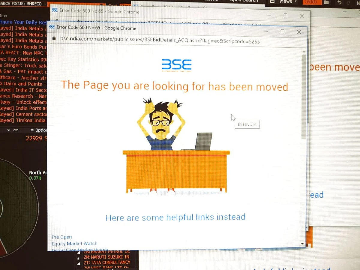 The BSE webpage displaying reverse-book building process of Vedanta earlier in the day.
