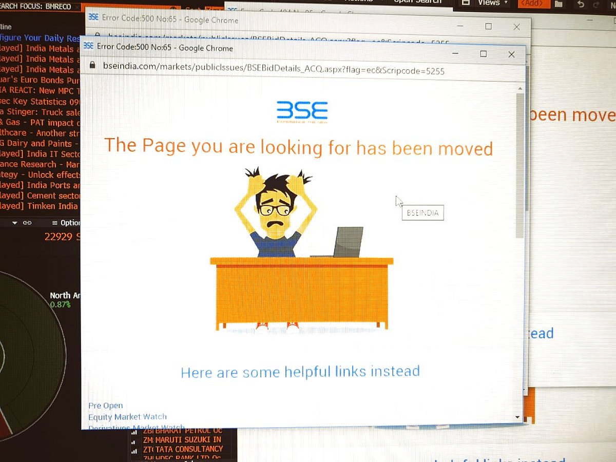 The BSE webpage displaying reverse-book building process of Vedanta earlier in the day.