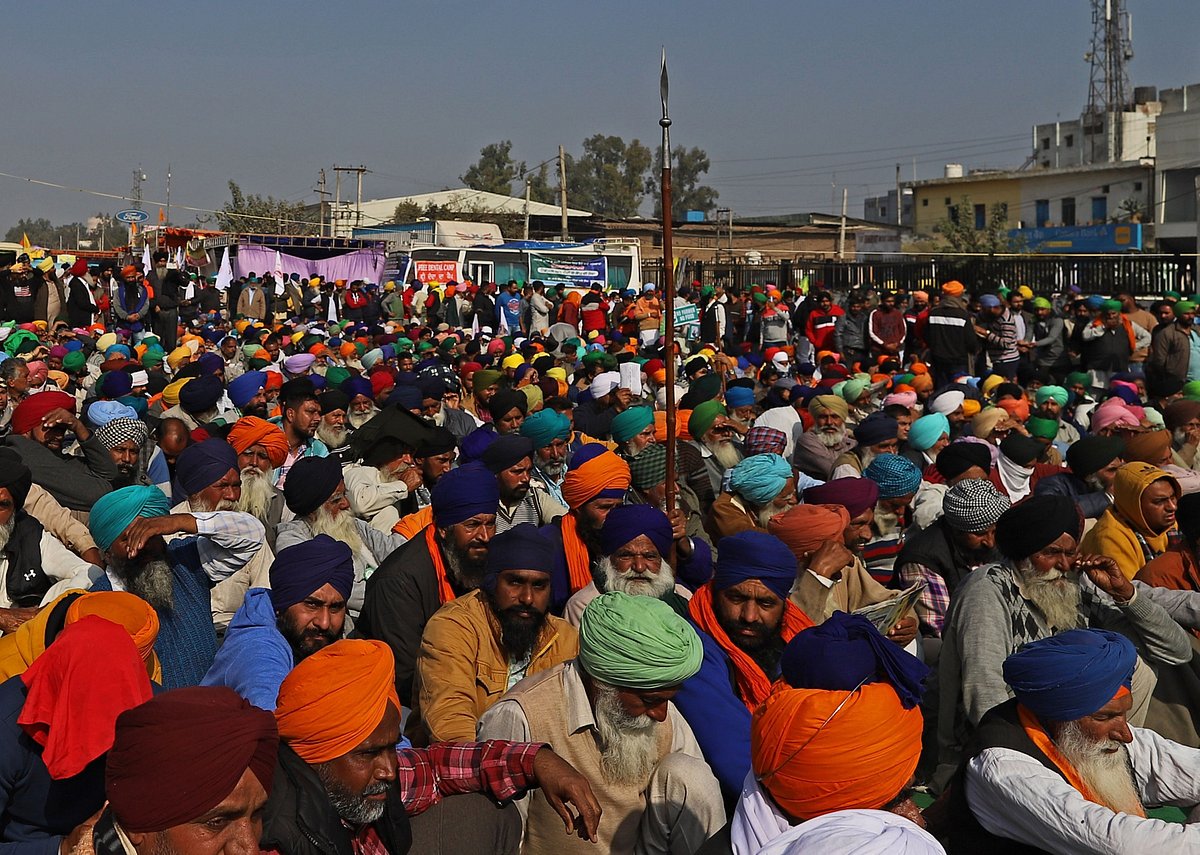 Farmers gather at a protest site in Singhu, Delhi, on Dec. 3, 2020. (Photographer: Prashanth Vishwanathan/Bloomberg)