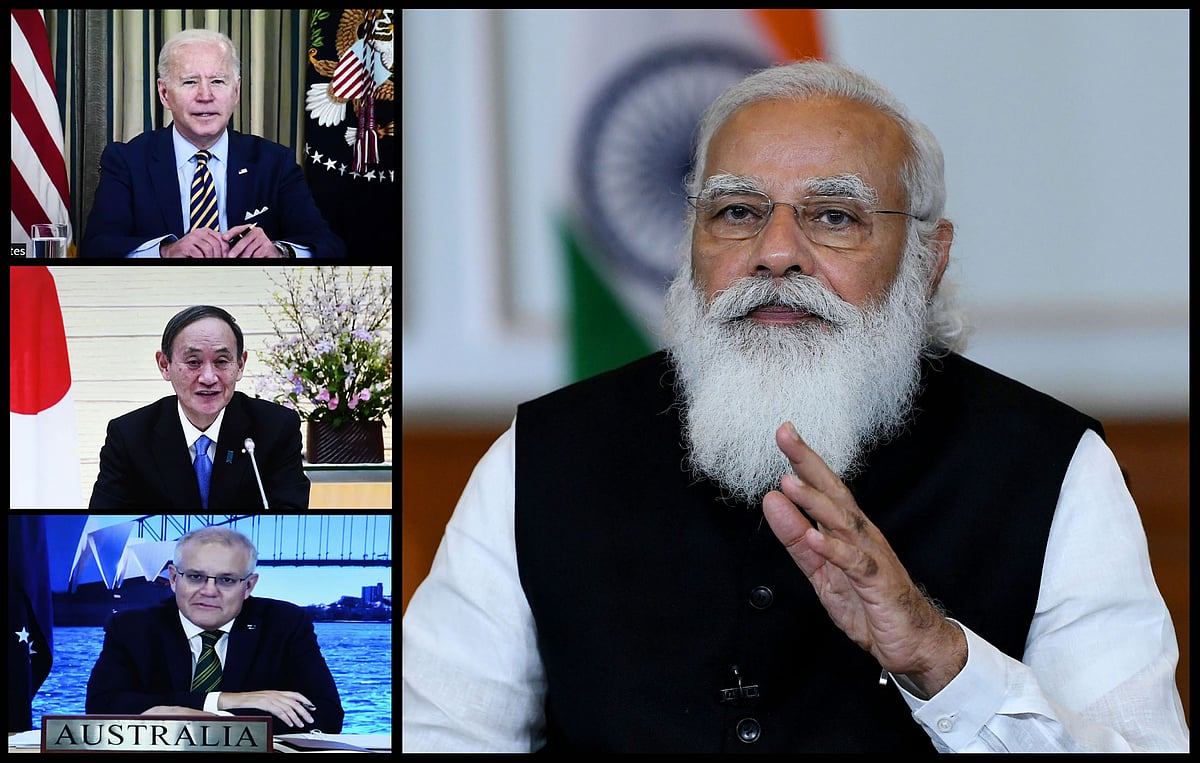 India’s Prime Minister Narendra Modi addresses the first ‘Quad’ leaders’ summit via video conference, on March 12, 2021. (Photograph: PIB)
