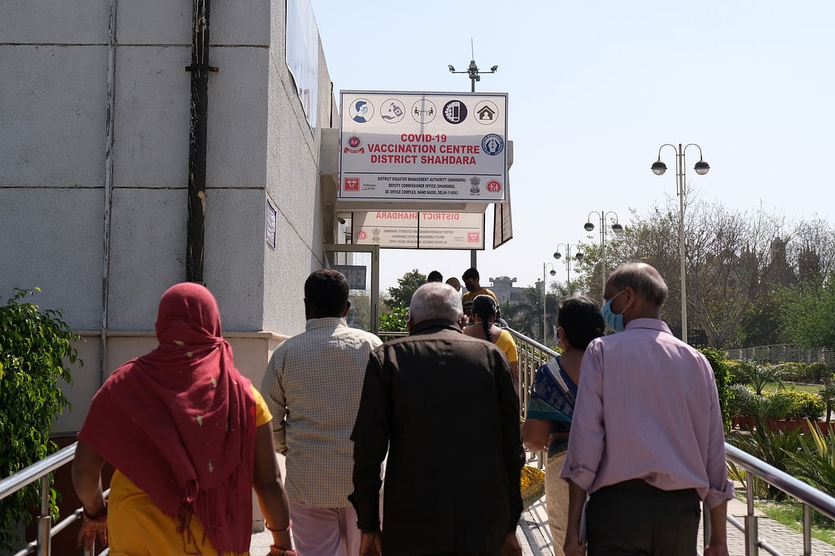 Visitors arrive at a Covid-19 vaccination centre in New Delhi, on March 1, 2021. (Photographer: T. Narayan/Bloomberg)