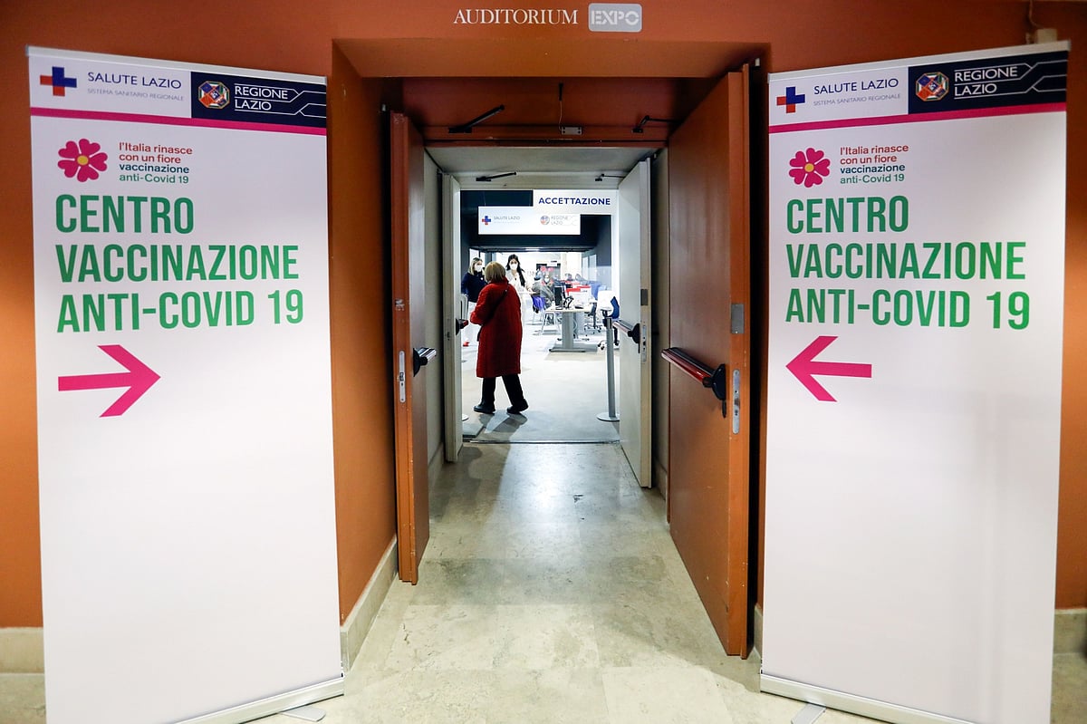 A visitor arrives at a Covid-19 vaccination center in Rome, on March 17, 2021. (Photographer: Alessia Pierdomenico/Bloomberg)