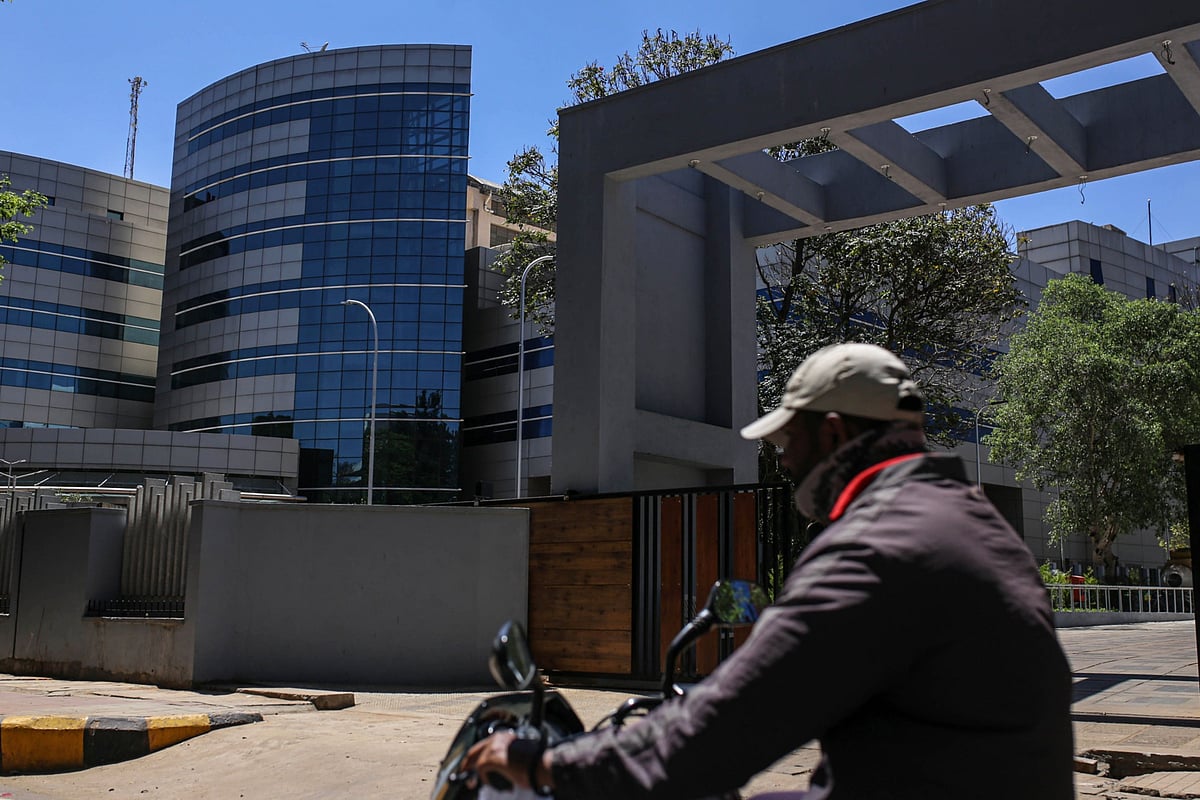 An Infosys Ltd. office building in the Electronic City area of Bengaluru, India. (Photographer: Dhiraj Singh/Bloomberg)