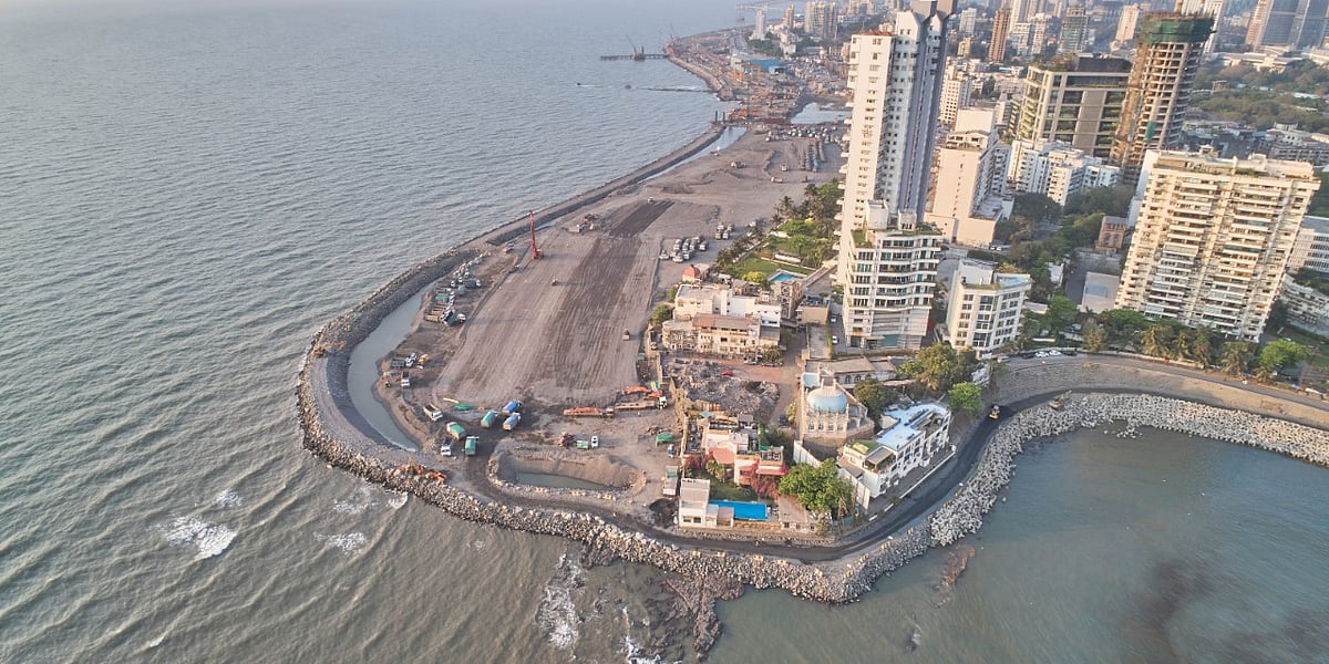 Aerial View of Mumbai’s coastal road project. (Image: BMC)