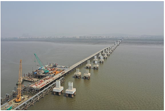 Work going on at MTHL package 2 (Image: MMRDA)