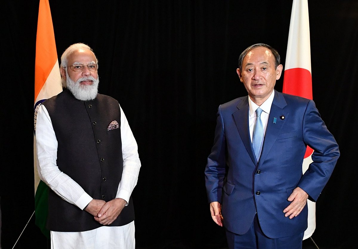 <div class="paragraphs"><p>Prime Ministers Narendra Modi and Yoshihide Suga meet at the sidelines of the UNGA, on Sept. 23, 2021. (Photograph: @narendramodi/Twitter)</p></div>