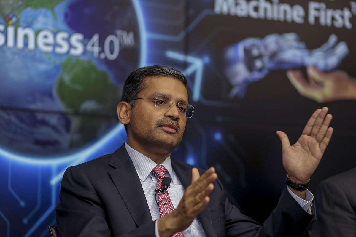<div class="paragraphs"><p>Rajesh Gopinathan, chief executive officer of Tata Consultancy Services Ltd., gestures as he speaks during a news conference in  2019. (Photographer: Dhiraj Singh/Bloomberg)</p></div>