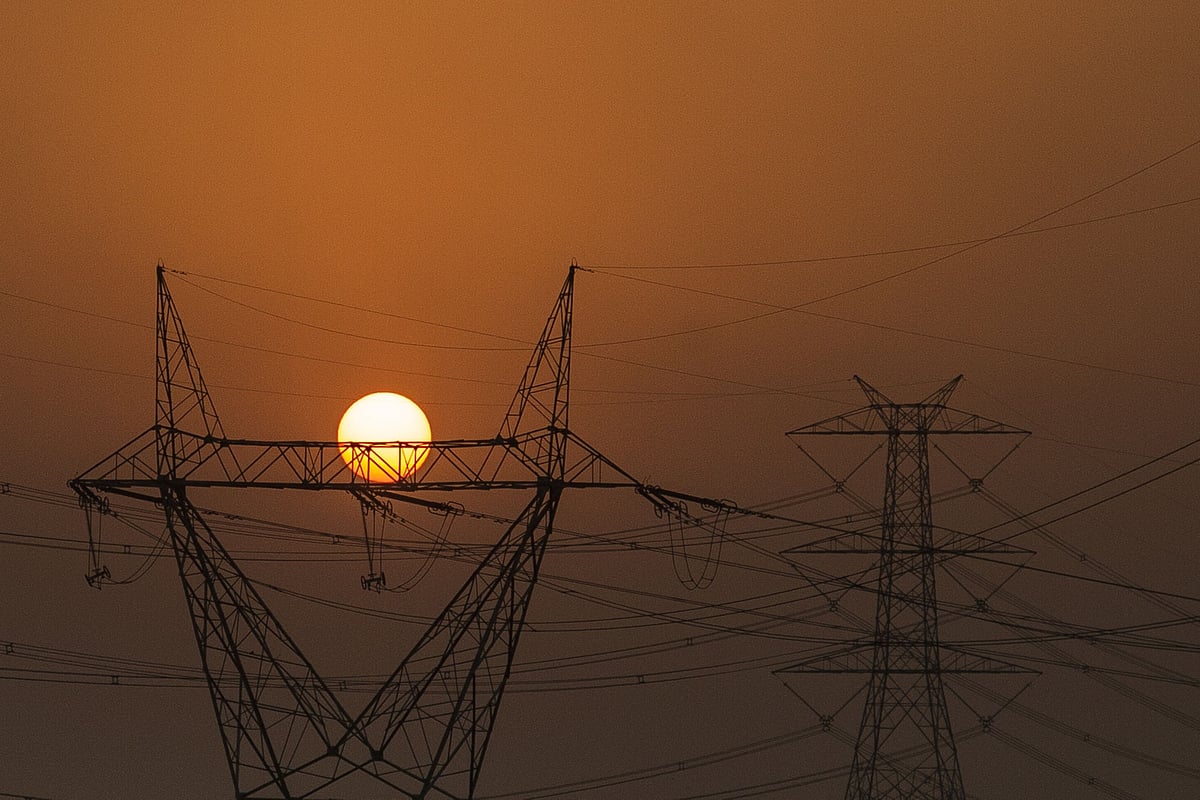 <div class="paragraphs"><p>Electricity transmission pylons near the National Capital Region, on  Oct. 7, 2021. (Photographer: Anindito Mukherjee/Bloomberg)</p></div>