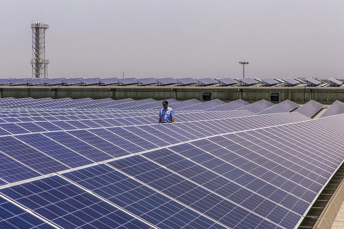 <div class="paragraphs"><p> solar panels implemented by Amplus Solar on the roof of the Yamaha Motor Co. plant in Surajpur, Uttar Pradesh, (Photographer: Prashanth Vishwanathan/Bloomberg)</p></div>