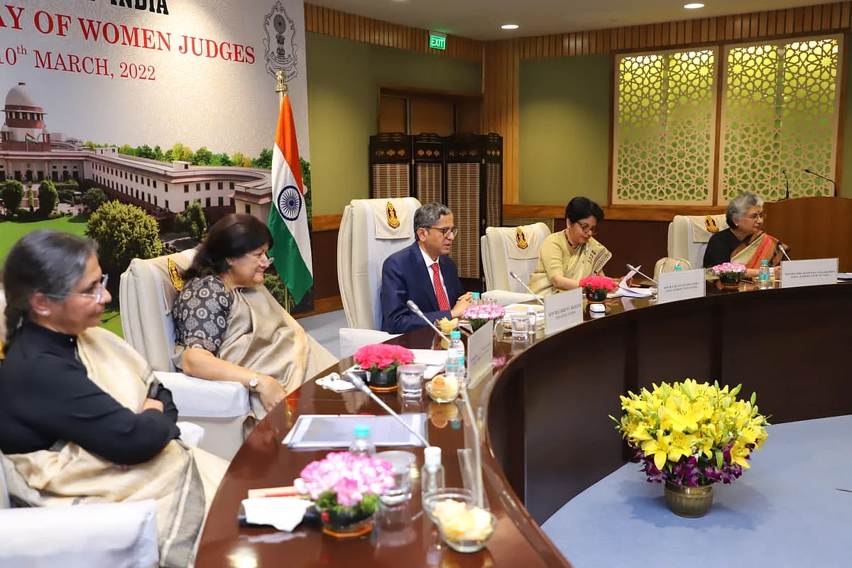 <div class="paragraphs"><p>Chief Justice NV Ramana and four other judges of the court while commemorating the International Day of Women Judges </p></div>
