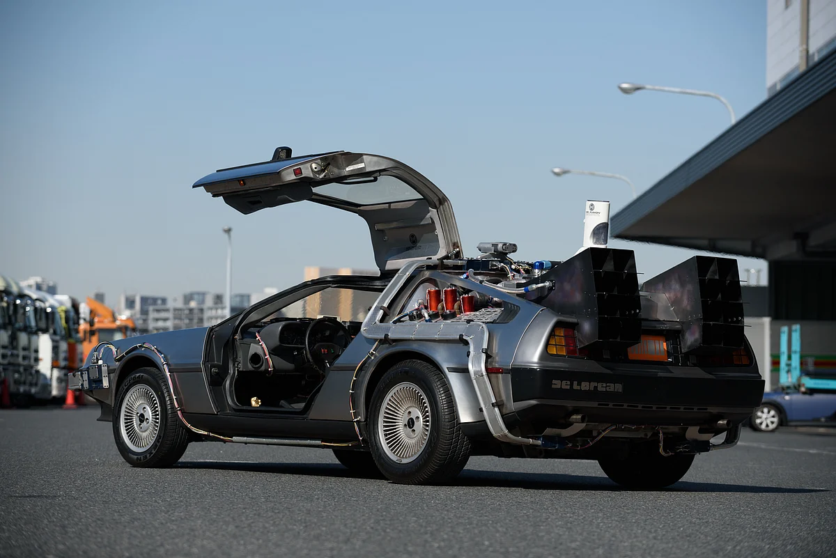 A replica of the DeLorean time-machine car from the 1985 film