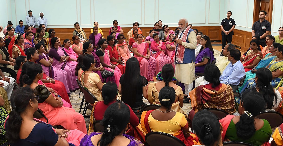 <div class="paragraphs"><p>Prime Minister Narendra Modi interacts with Anganwadi workers, in New Delhi, on Sept. 19, 2018. (Photograph: PIB)</p></div>