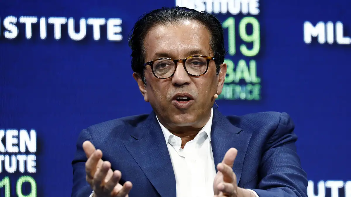 <div class="paragraphs"><p>Rajeev Misra, chief executive officer of SoftBank Investment Advisers, speaks during the Milken Institute Global Conference in Beverly Hills, California, U.S.</p></div>