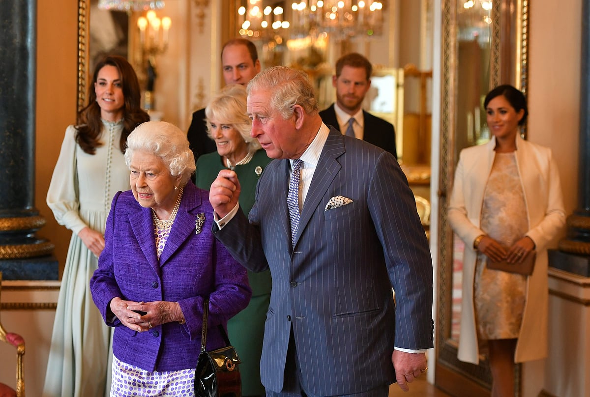 The queen attends a reception to mark the 50th anniversary of the investiture of the Prince of Wales, with her heirs and their wives, at Buckingham Palace, on March 5, 2019.Photographer: WPA Pool/Getty Images
