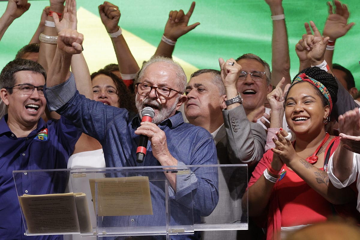 Luiz Inacio Lula da Silva addresses supporters after winning the runoff presidential election in Brazil on Oct. 30Photographer: Tuane Fernandes/Bloomberg