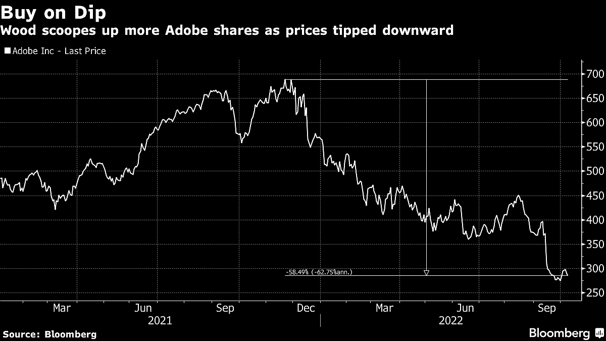 Cathie Wood Buys Adobe As Stock Tumbles After $20 Billion Deal