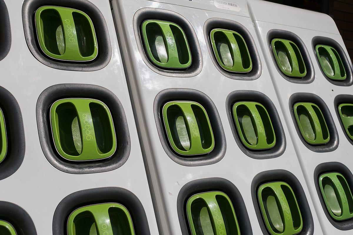 A Gogoro scooter battery charging station.Photographer: Billy H.C. Kwok/Bloomberg