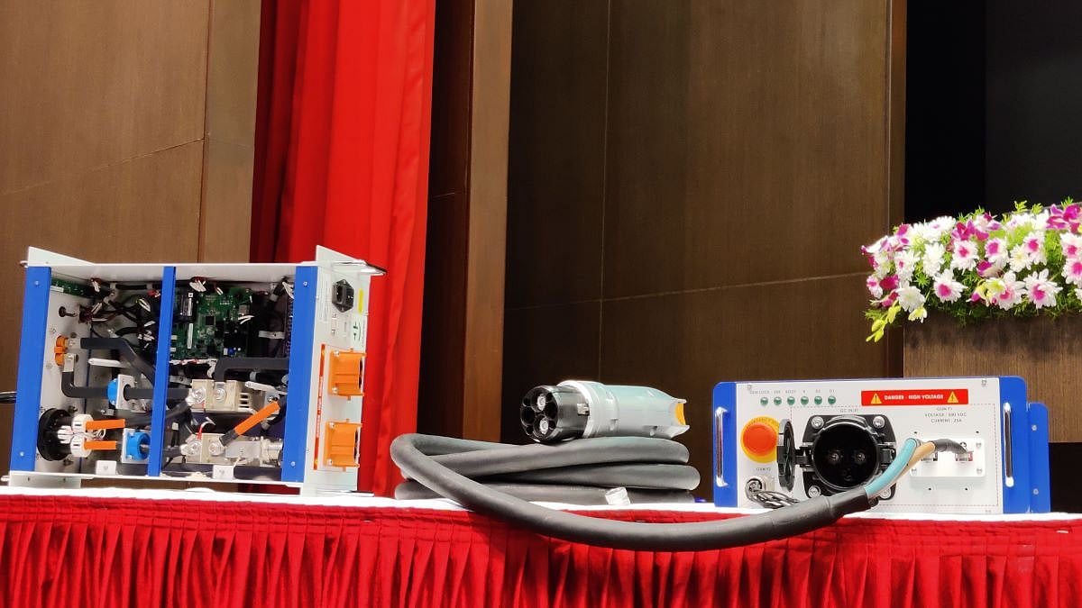 <div class="paragraphs"><p>A portable EV charger developed by TCS. ((Photo:  Tushar Deep Singh/BQ Prime)</p></div>