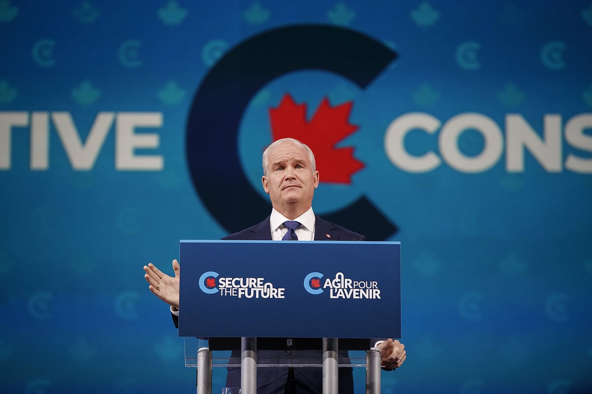 Conservative Party Leader Erin O’Toole delivers a concession speech on the night of the 2021 Canadian election.Photographer: Cole Burston/Bloomberg