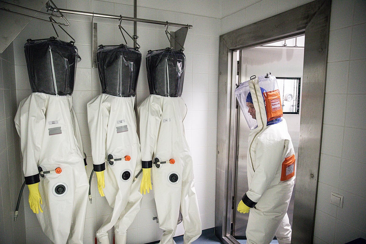 Biosafety-Level 4, or BSL-4, are labs in which workers wear moonsuits and handle dangerous pathogens, monitored by highly sophisticated security systems.Photographer: Akos Stiller/Bloomberg