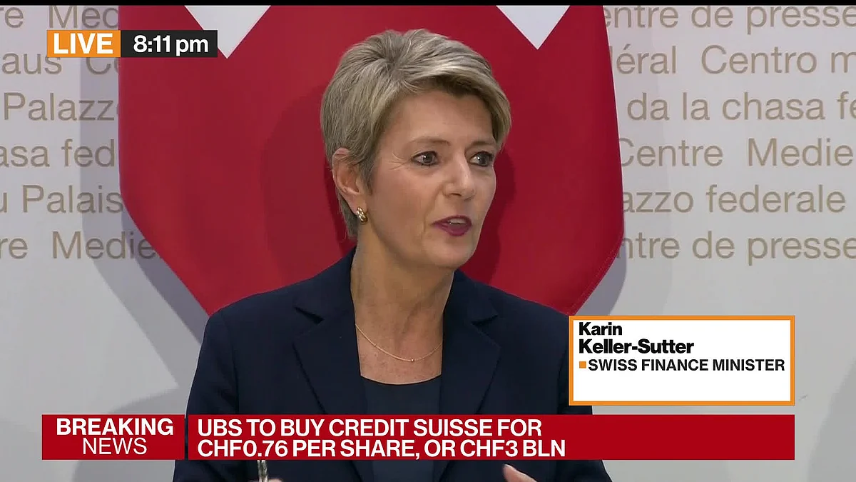 WATCH: Swiss Finance Minister Karin Keller-Sutter says UBS taking over Credit Suisse is not a bailout. Source: Bloomberg
