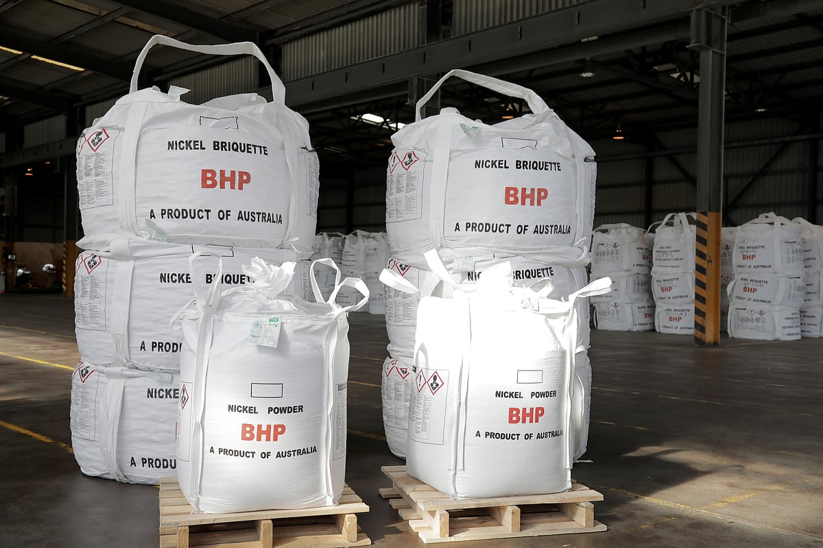 Bags filled with nickel briquette and nickel powder in a warehouse in Australia.Photographer: Philip Gostelow/Bloomberg