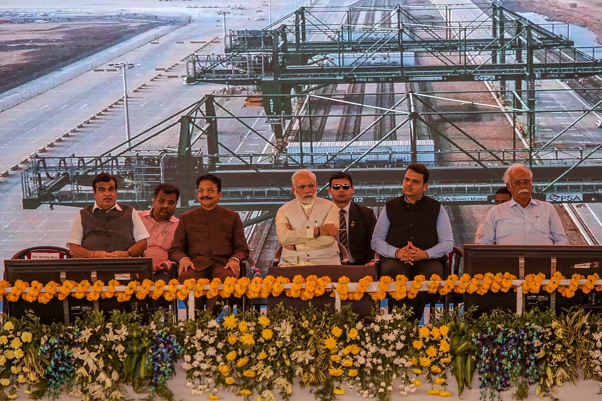 Narendra Modi, center, launches the construction of the new Navi Mumbai International Airport in 2018.Source: Bloomberg