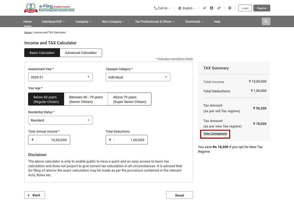 <div class="paragraphs"><p>Source: https://www.incometax.gov.in/iec/foportal/income-tax-calculator</p></div>
