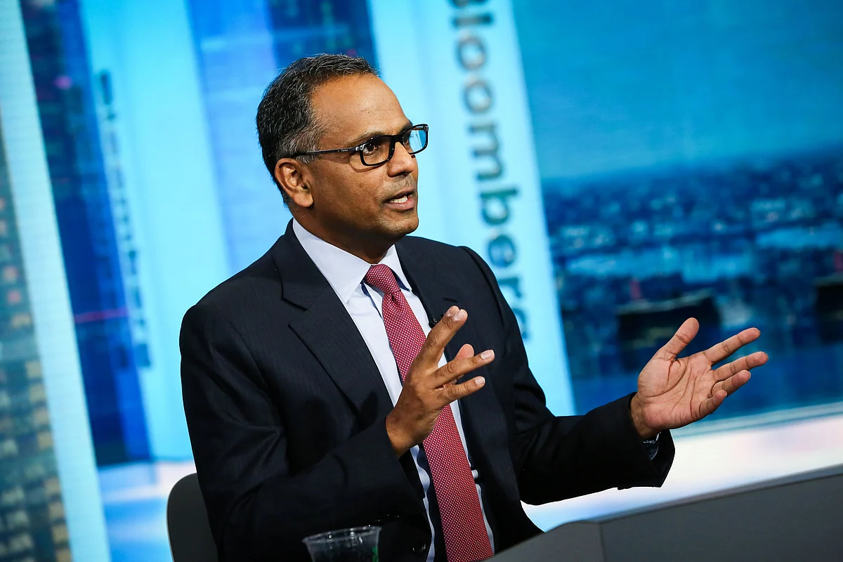 Rajiv Jain, chairman and chief investment officer of GQG Partners LLC, speaks during a Bloomberg Television interview in New York, U.S., on Tuesday, Nov. 14, 2017.Photographer: Christopher Goodney/Bloomberg