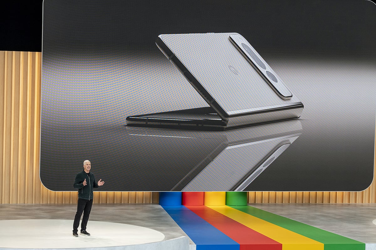 Google unveiled the Pixel Fold on Wednesday.Photographer: David Paul Morris/Bloomberg
