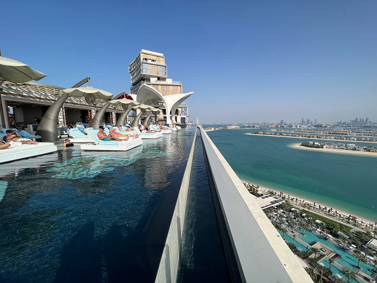 The view from the Cloud 22 rooftop lounge at the new Atlantis the Royal hotel in Dubai, which was among the best new hotel winners from La Liste.Photographer: Lisa Fleisher/Bloomberg