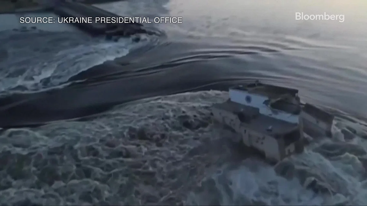 WATCH: Video released by Ukraine’s presidential office shows water flowing through destroyed dam.Source: Ukraine presidential office