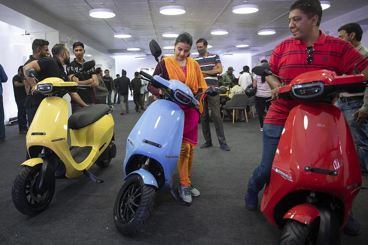 Ola’s S1 Pro electric scooters at a launch event in November.Photographer: Samyukta Lakshmi/Bloomberg