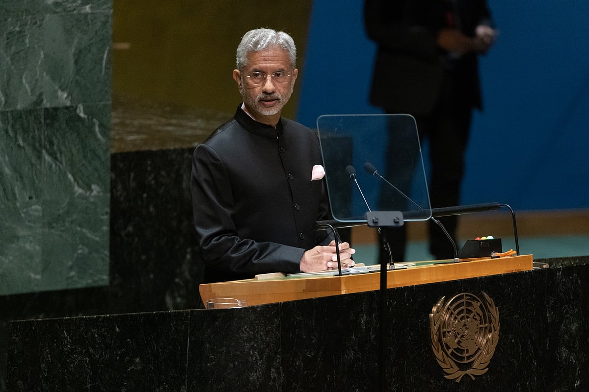 Subrahmanyam Jaishankar, India’s external affairs minister, speaks during the United Nations General Assembly (UNGA) in New York on Tuesday.Photographer: Jeenah Moon/Bloomberg