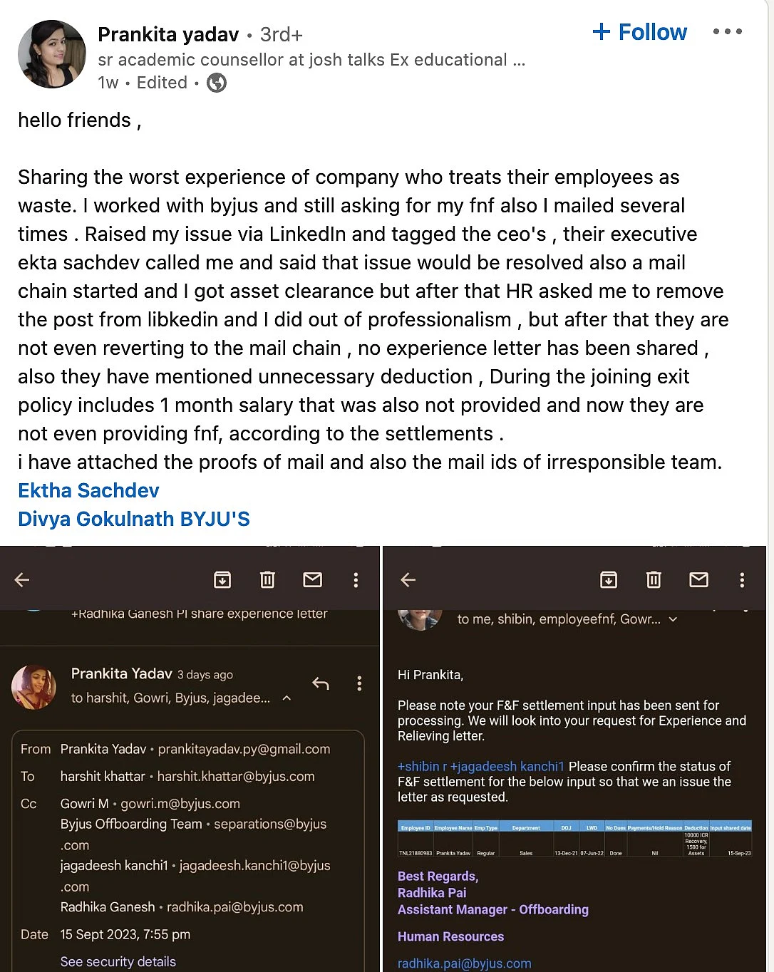 <div class="paragraphs"><p>Screengrab of an employee's post about delayed payments. (Source: LinkedIn)</p></div>