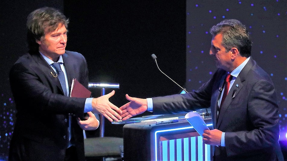 WATCH: Sergio Massa (right) surprised pundits by taking 37% of the vote, forcing a second-round ballot with Javier Milei. Patrick Gillespie reports.Source: Bloomberg