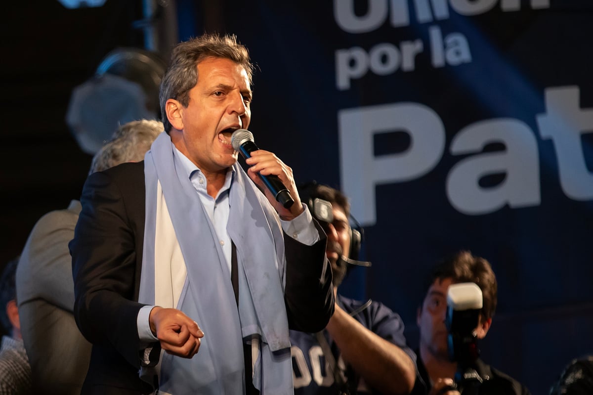 Sergio Massa speaks during an election night rally in Buenos Aires on Oct. 22.Photographer: Maria Amasanti/Bloomberg