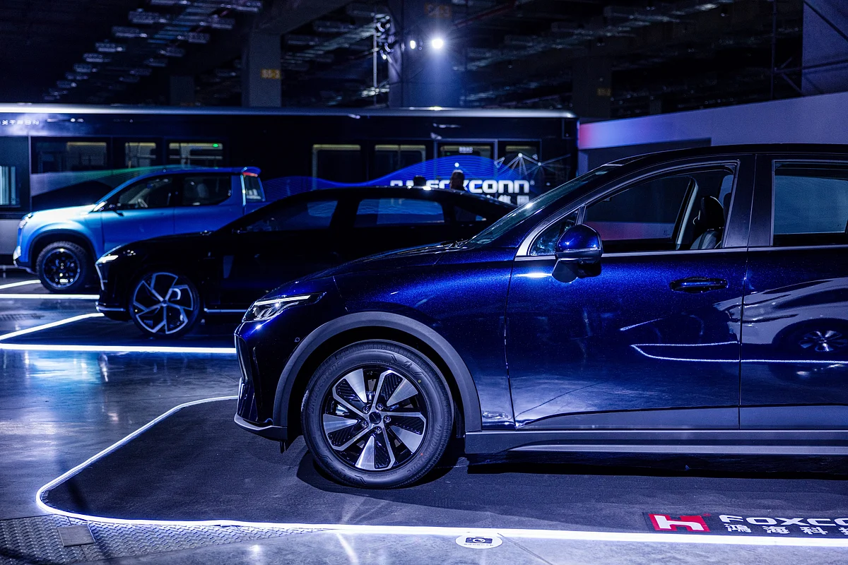 Foxtron Model C electric vehicles at a Foxconn event in Taipei in October.Photographer: Annabelle Chih/Bloomberg