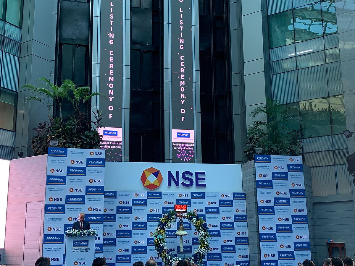 <div class="paragraphs"><p>(Fedbank Financial Services listing ceremony at National Stocks Exchange, Mumbai. </p><p>Source: BQPrime)</p></div>
